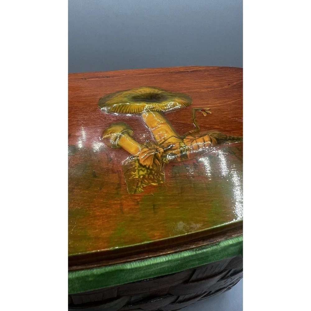 Vtg 1970's Annie Laurie Signed Hand Painted Woven Basket Purse Woodland Velvet‎